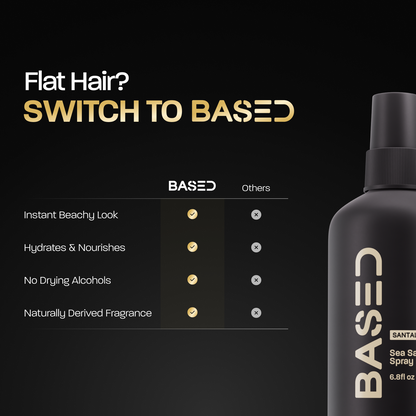 BASED Sea Salt Spray, Natural Finish Sea Salt Spray for Hair, Volume & Texture, Infused with Kelp & Vitamin B5, Light & Non-Greasy